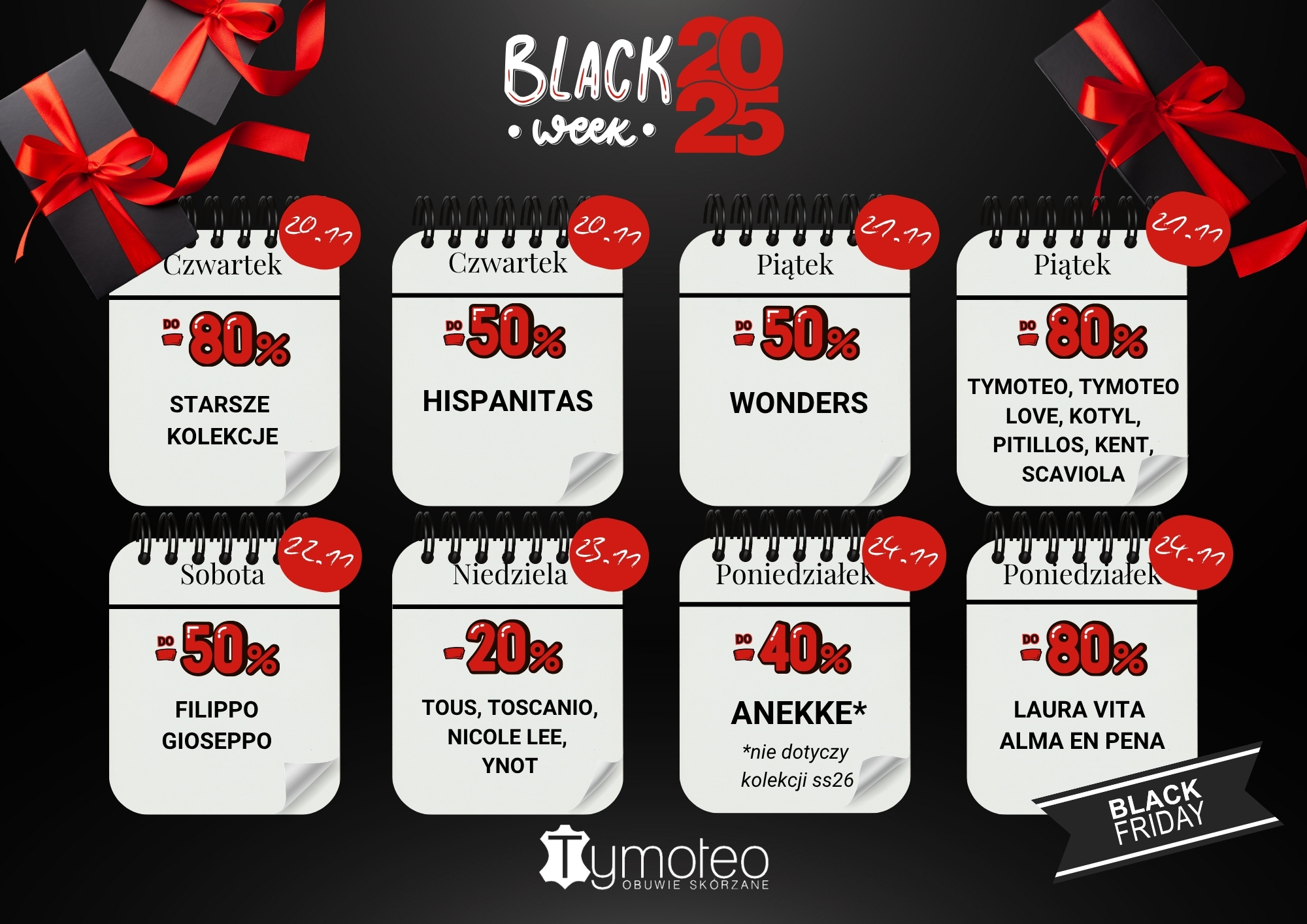 Kalendarz promocji Black Friday 2025 w sklepie Tymoteo