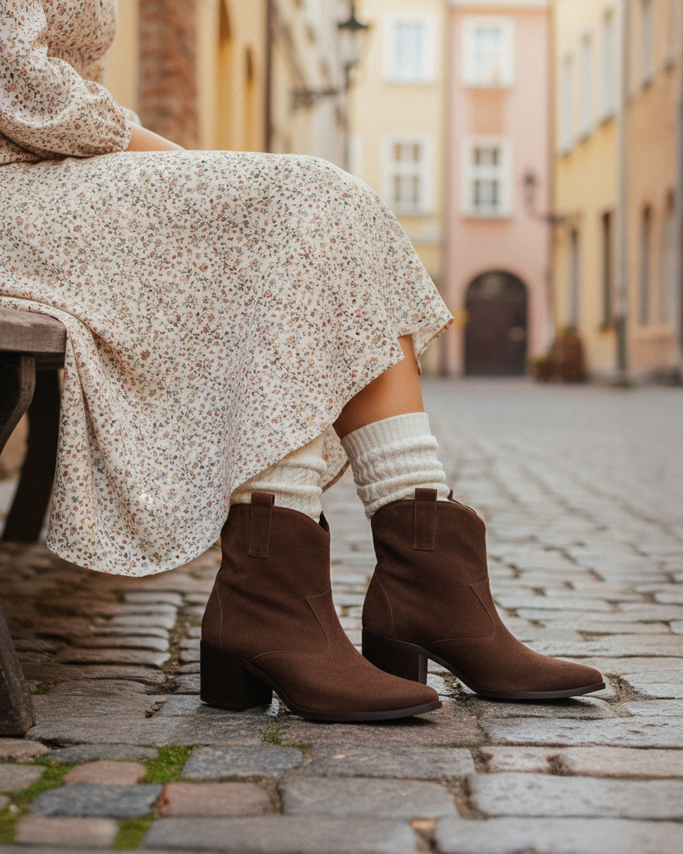 Kowbojki ze skóry zamszowej Kotyl 4735 czekoladowe