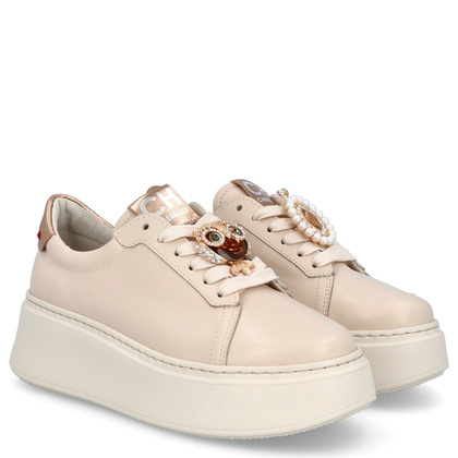 Sneakersy skórzane z ozdobą - CHEBELLO 4411 JASNY BEŻ