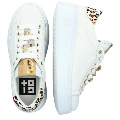 Sneakersy skórzane premium - GIO+ PIA354A BIAŁE PANTERKA