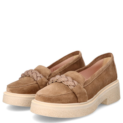 Skórzane mokasyny z ozdobą - TYMOTEO L1054 BRĄZOWE