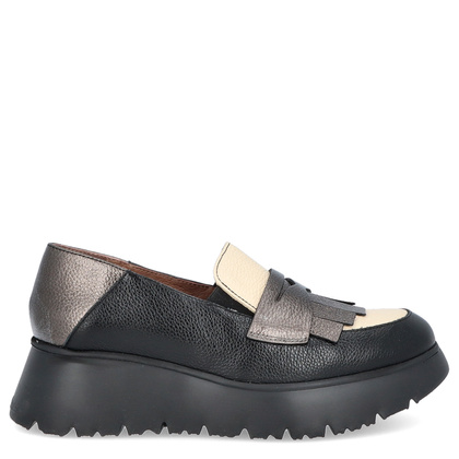 Hiszpańskie półbuty ze skóry - WONDERS C-7312 CZARNO-BEŻOWE