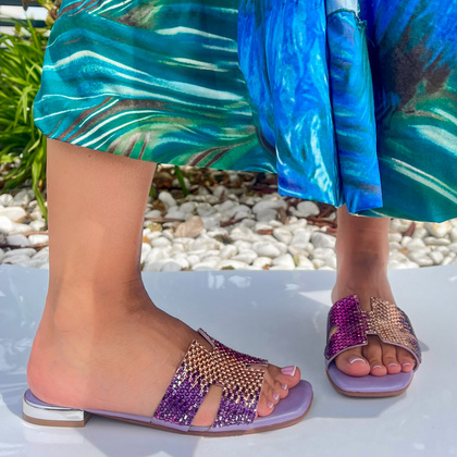 Eleganckie klapki ze skóry - LEJADE 3430 FIOLETOWE