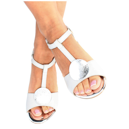 Eleganckie sandałki z ozdobą - TYMOTEO GABI SZARO SREBRNE