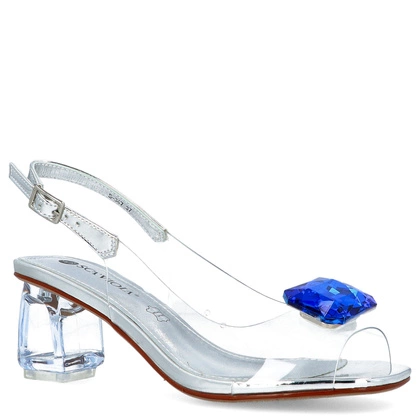 Silikonowe sandały na ozdobnym obcasie - SCAVIOLA S-347 SREBRNE
