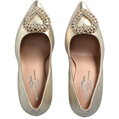 Hiszpańskie szpilki z ozdobą - BRENDA ZARO T3642 ZŁOTE