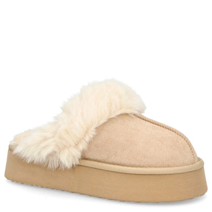 Modne kapcie z futerkiem  - FILIPPO DK6679/24 BEŻOWE