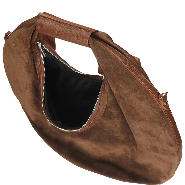 Okrągła torebka ze zamszu - TOSCANIO G89 BRĄZOWA