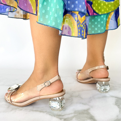 Silikonowe sandały na ozdobnym obcasie - SCAVIOLA S-239 BEŻOWE