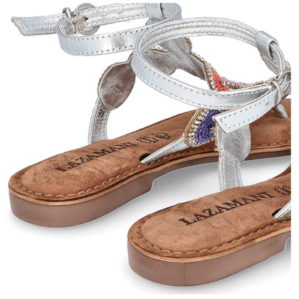 Skórzane sandały damskie - LAZAMANI LA75452 SREBRNE