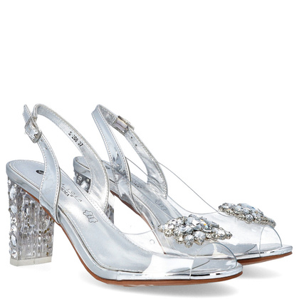 Sandały na modnym obcasie - SCAVIOLA S-208 SREBRNE