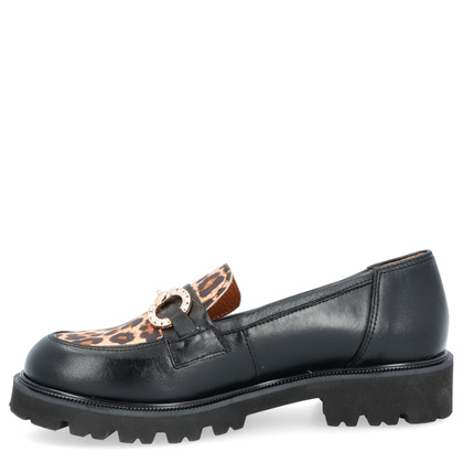 Skórzane mokasyny z ozdobą - TYMOTEO G1070 CZARNE PANTERKA