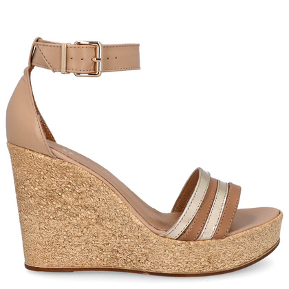 Sandały damskie na koturnie - TYMOTEO M2148 BEŻOWO ZŁOTE