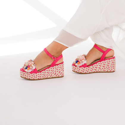 Modne sandały na koturnie - SCAVIOLA S-398 FUKSJA