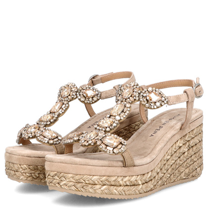 Hiszpańskie sandały na koturnie - ALMA EN PENA V251350 BEŻOWE