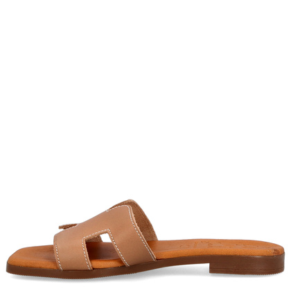 Wygodne klapki ze skóry - OH! MY SANDALS 5566 JASNY BRĄZ