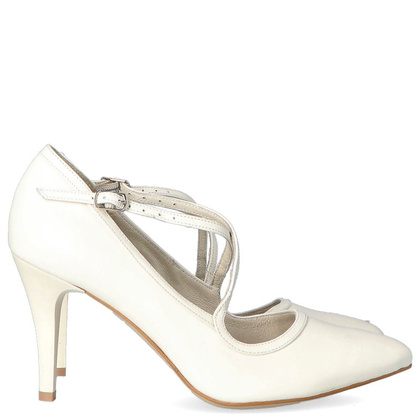 Ślubne szpilki z paskami - TYMOTEO BARA PERŁOWE ECRU