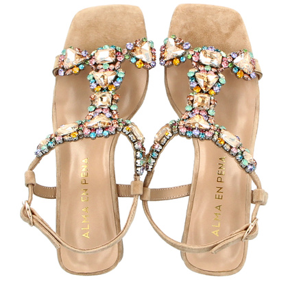 Hiszpańskie sandały na słupku - ALMA EN PENA V240711 BEŻOWE