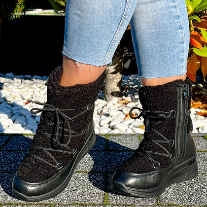 Śniegowce damskie z wiązaniem - CAPRICE 9-26222-43 CZARNE