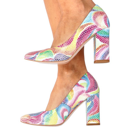 Skórzane czółenka na słupku - TYMOTEO DEAR KOLOROWE