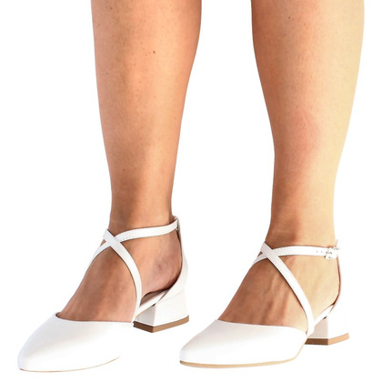 Czółenka ślubne na 4 cm obcasie - KOTYL 9917 ECRU PERŁOWE