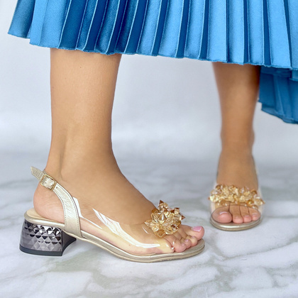 Silikonowe sandałki na niskim obcasie - TYMOTEO 476-37 ZŁOTE