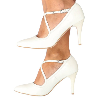 Ślubne szpilki z paskami - TYMOTEO BARA PERŁOWE ECRU