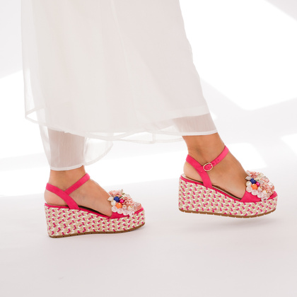 Modne sandały na koturnie - SCAVIOLA S-398 FUKSJA