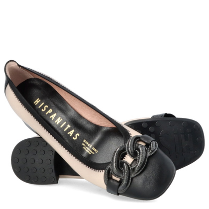 Hiszpańskie czółenka z klamrą - HISPANITAS CHI254349 BEŻOWO CZARNE