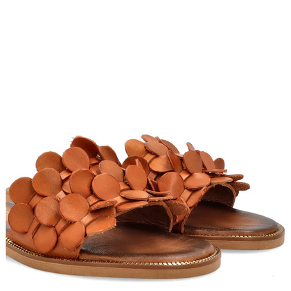 Klasyczne klapki ze skóry - LEMAR 40381 BRĄZOWE