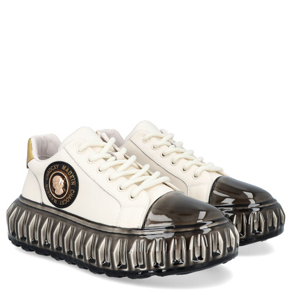 Skórzane sneakersy męskie - JOHN DOUBARE CC2881 BIAŁE