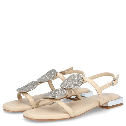 Skórzane sandałki z ozdobami - GIOSEPPO 72364 KREMOWE