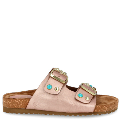 Skórzane klapki z klamerkami - EKP 3450 RÓŻOWE ZŁOTO