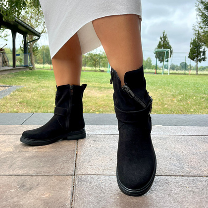 Płaskie botki ze skóry - TYMOTEO G1067 CZARNE