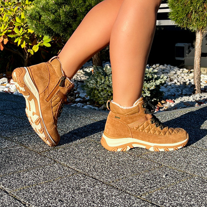 Trapery damskie z kożuszkiem - CAPRICE 9-26227-43 CAMEL