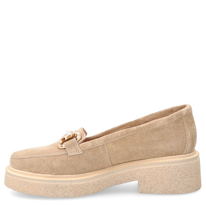 Skórzane mokasyny z klamrą - TYMOTEO L1053 BEŻOWE