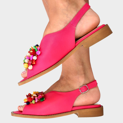 Skórzane sandały z ozdobą - TYMOTEO G1043 FUKSJA