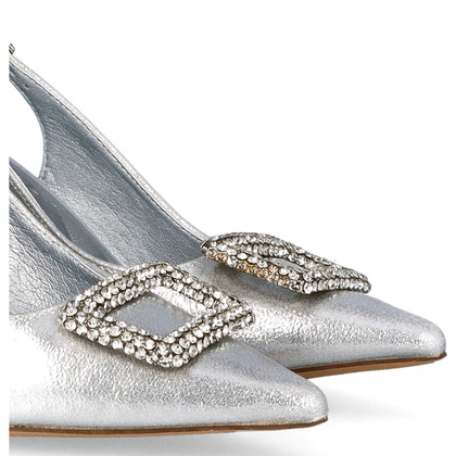 Szpilki bez pięty z ozdobą - MENBUR 25879 SREBRNE