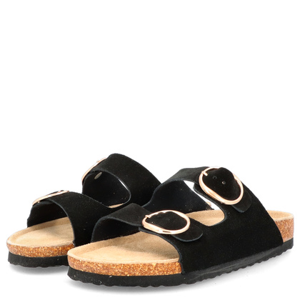 Skórzane klapki na korku - FILIPPO DK7061/25 CZARNE