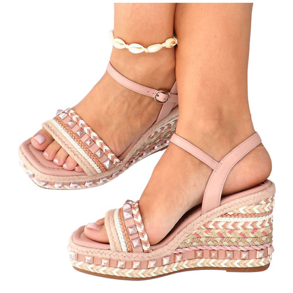 Sandałki na koturnie - ALMA EN PENA V22230 RÓŻOWE