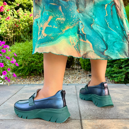 Sportowe mokasyny z ozdobą - HISPANITAS CHI243631 GRANATOWO-ZIELONE