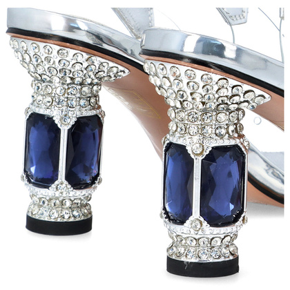 Sandały na efektownym obcasie - SCAVIOLA S-217 SREBRNO-SZAFIROWE