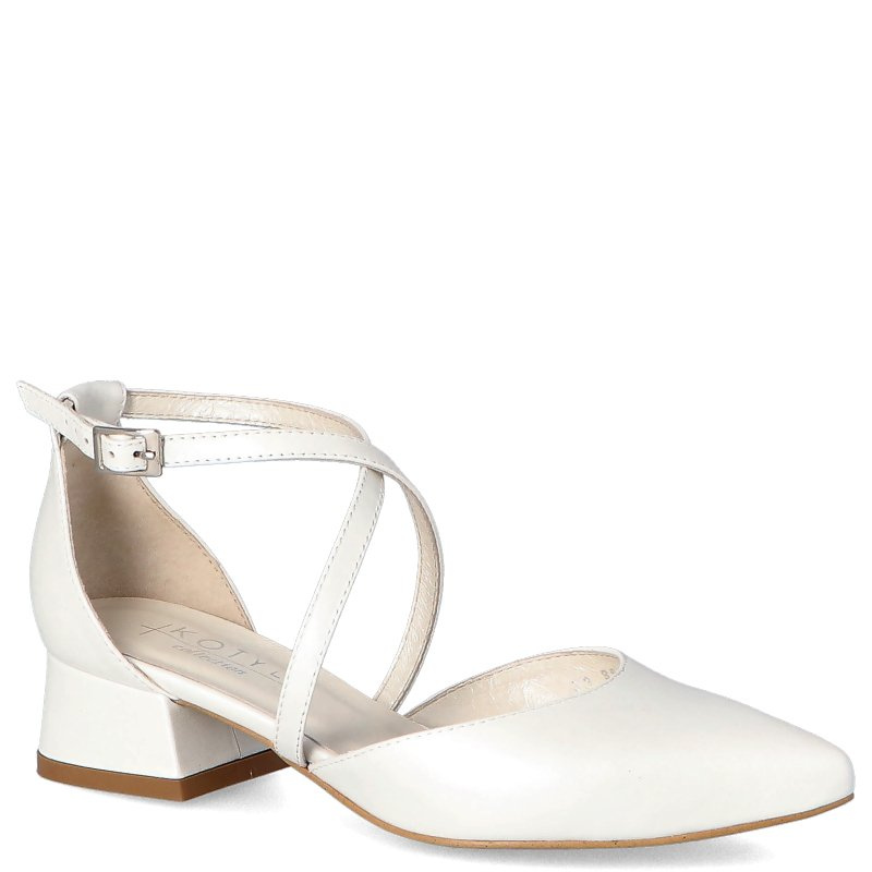 Czółenka ślubne na 4 cm obcasie - KOTYL 9917 ECRU PERŁOWE