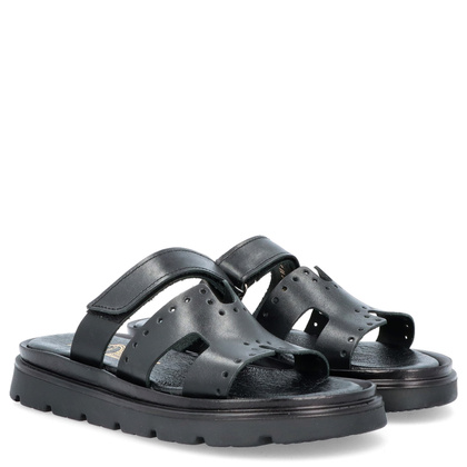 Skórzane klapki damskie - LEMAR 40440 CZARNE