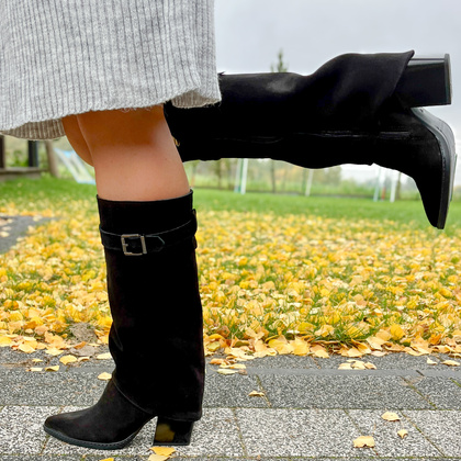 Wysokie kowbojki ze skóry - TYMOTEO G1071 CZARNE