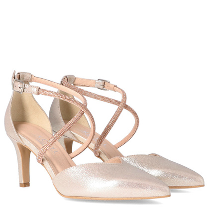 Ślubne szpilki z ozdobnymi paseczkami - KOTYL 3714 ZŁOTE