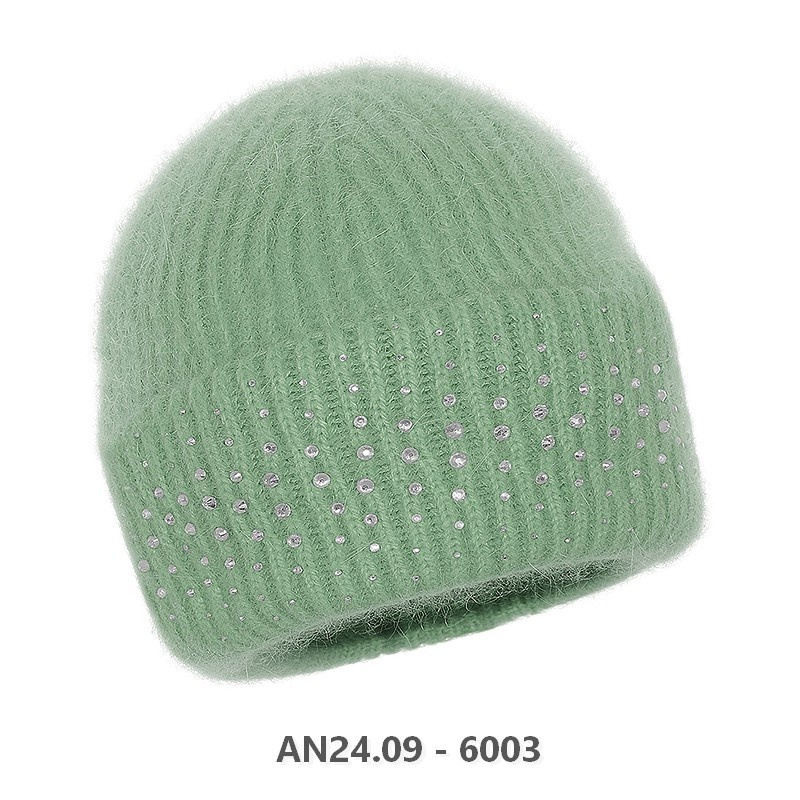 Czapka damska z cyrkoniami - RABIONEK AN24.09 ZIELONA