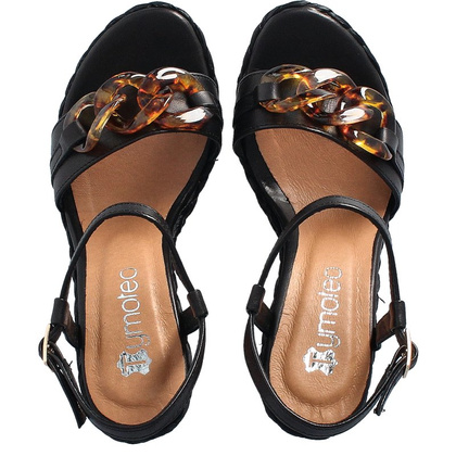 Sandały na koturnie z modnym łańcuchem - TYMOTEO IDRO CZARNE