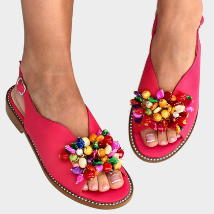 Skórzane sandały z ozdobą - TYMOTEO G1043 FUKSJA