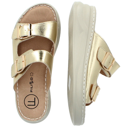 Skórzane klapki na platformie - FILIPPO DK7044/25 ZŁOTY